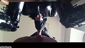 chairtied hooded ballgagged latina milf sucks monster cock deep till cum in mouth