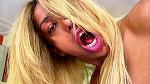 shemale strokes cock wildly horny masturbation leads to massive cumshot