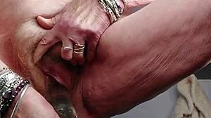 granny shoves dildo deep into her hairy german pussy