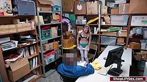 petite blonde teen small tits shoplifter deepthroat blowjob fucked at work office