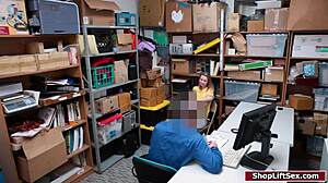 petite blonde teen small tits shoplifter deepthroat blowjob fucked at work office