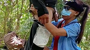 pinay college teen sneaks off with guard for jungle creampie fuck 😏