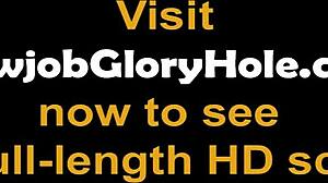 brunette at glory hole slurps long thick schlong