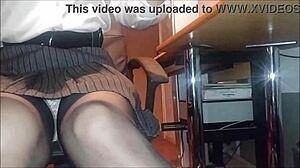 Business Woman Legs Spread Under Desk In Lingerie