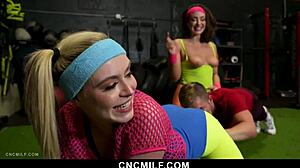 i ride krissy knight's milf pussy cowgirl in gym threesome
