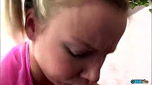 hey check this blonde pigtail teen riding cock cowgirl then deepthroating for cum!