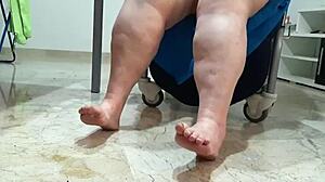 Coolmarina's tired feet get hard-boiled egg massage on the floor fetish fun!