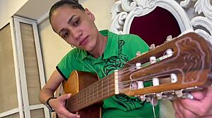 Agatha Kent composes song then fucks my pierced nipples and big tits with vibrator