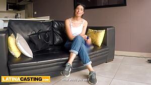 latina teen tries cowgirl on american bwc during fake casting