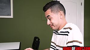 teacher stepmom helps stepson release tension with blowjob handjob on big cock