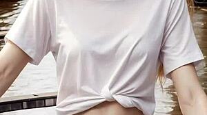 lingerie models chilling barefoot along amsterdam canals looking cute and sexy