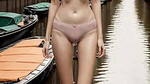 lingerie models chilling barefoot along amsterdam canals looking cute and sexy