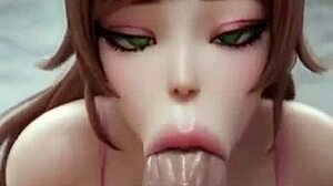 Green-Eyed 3D Hentai Babe's Huge Tits Bounce in Anal Creampie