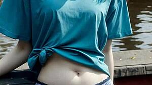 lingerie models chilling barefoot along amsterdam canals looking cute and sexy