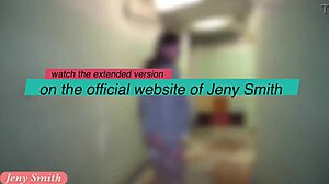 Naked Jeny Smith sneaks flashing pantyhose heels public lost corridors