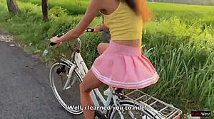 Cute 18yo Teen Rides Bike Then Stranger's Cock Creampie!