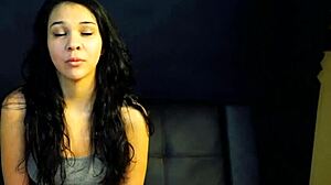 Sabrina's shaved twat pounded doggystyle before swallowing hot cumshot