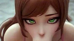 Green-Eyed 3D Hentai Babe's Huge Tits Bounce in Anal Creampie