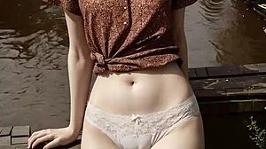 lingerie models chilling barefoot along amsterdam canals looking cute and sexy