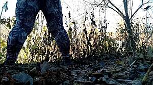 mature bbw lover squats pissing wildly in nature woods
