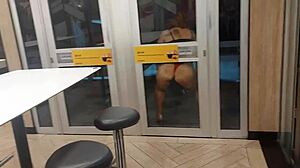 naughty wives flash beavers at drive-thru then beg security to join the fuck