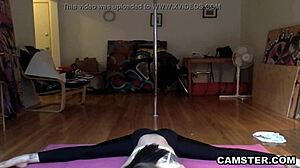 big natural tits brunette teases stretches live yoga webcam show