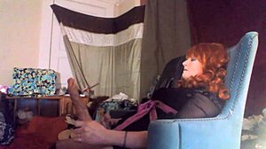 Can sexy redhead tranny Ms Head swallow 8-inch vibrator?