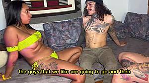 stepsister's friend joins taboo stepbro fuck with subtitles. venezuelan latina skinny 3some heats up
