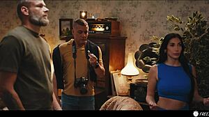 French Brunette's Huge Fake Boobs Nipples Sucked While Bound and Frozen!