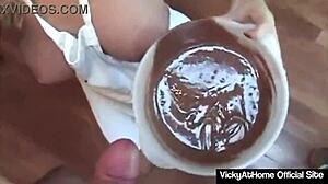 Vicky Vette devours Rok's cock hungrily in kitchen bliss