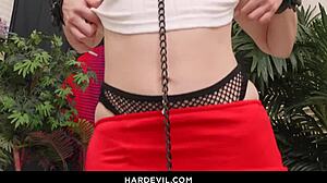 maria kazi gags on huge cock in fishnets before nasty anal pounding and facial cumshot explosion