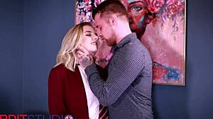 Blonde Student Deepthroats Cumshot Swallows in Lingerie Uniform Cosplay!