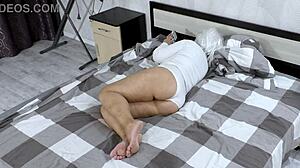 stepmom squeezes ass tight blocking stepson anal pounding!