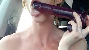 Big Tits Blonde Flashes Nude Driving Car Public Outdoor Exposure Thrill