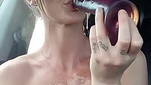 Big Tits Blonde Flashes Nude Driving Car Public Outdoor Exposure Thrill