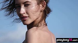 Taya Vais bares perfect tits in desert