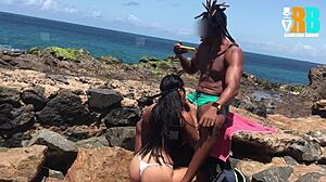 corno watches hotwife fucked hard by hung black bull on beach video call cuckold thrill!