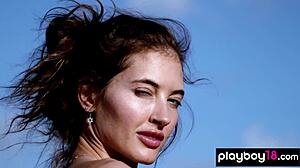 Taya Vais bares perfect tits in desert