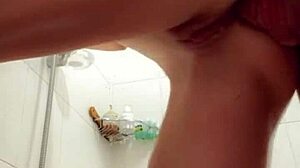 Fucked skinny babe's ass in bathroom creampie overflow