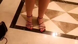 Petite drops panties in vacation toilet