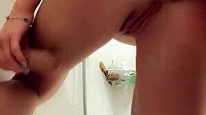 Fucked skinny babe's ass in bathroom creampie overflow
