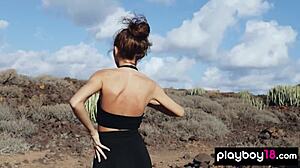 Taya Vais bares perfect tits in desert