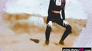 Taya Vais bares perfect tits in desert