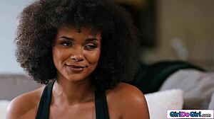 lesbian roommates dive into big tit milf's shaved pussy