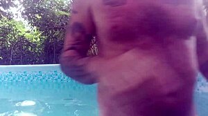 horny milf's huge natural tits creampied in homemade pool fuck
