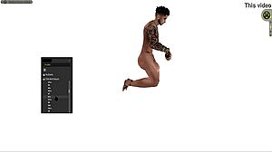 Black Cartoon Man Stands Squats Lies