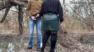 mother-in-law grips my cock while i pee outdoors