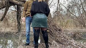 mother-in-law grips my cock while i pee outdoors