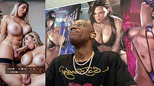 trans teen sucks christmas cock, cums hard all over tight body