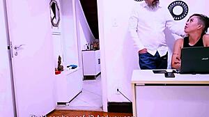 Secretary Submits Bent Over for Boss Doggy Natural Tits Fuck